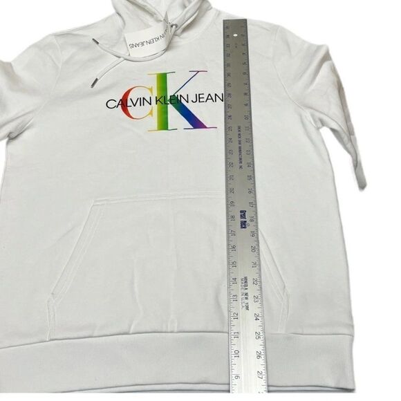 Calvin Klein Hoodie Mens L White RARE Pullover Colorful Bright Rainbow Spring NE - Picture 4 of 16